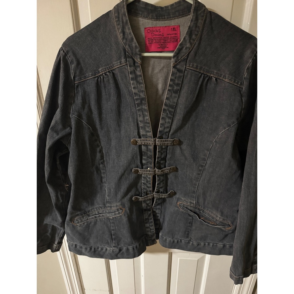 Carols Denims Womens 1XL‎ Jacket Mandarin Collar Toggle Closure Gray Blue Denim